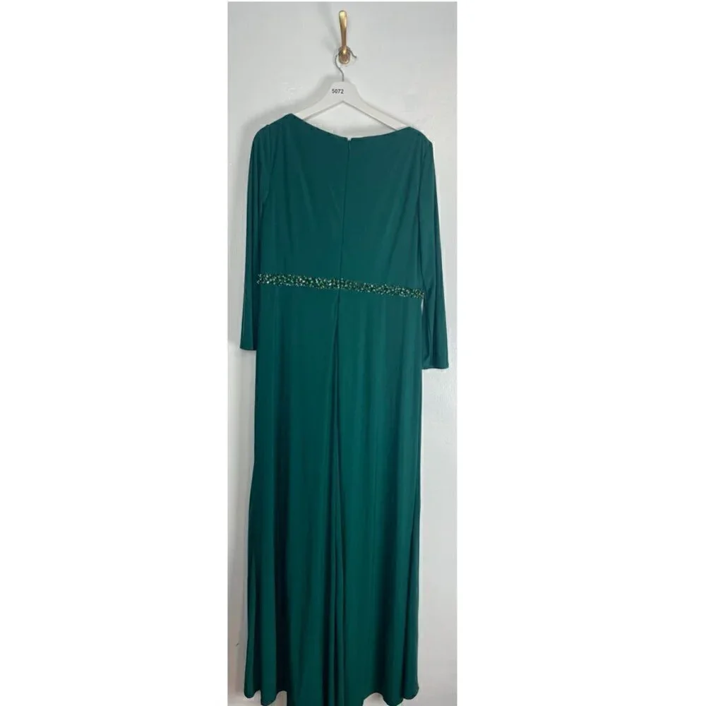 MAC DUGGAL Belted Faux Wrap Long Sleeve Jersey Gown in Green Size US 14W